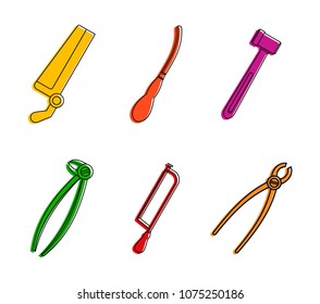 Surgery tool icon set. Color outline set of surgery tool vector icons for web design isolated on white background