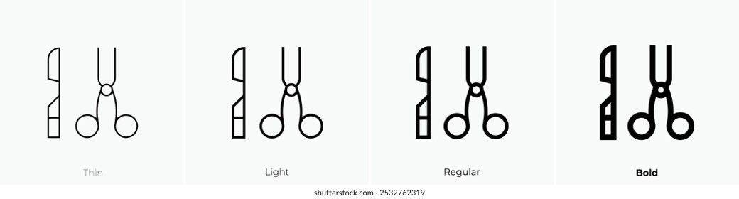 ícone ferramentas de cirurgia. Design fino, leve, regular e negrito, isolado no fundo branco