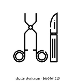 Icono de línea de herramientas de cirugía, signo de concepto, ilustración de vector de contorno, símbolo lineal.