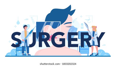 Surgery typographic header. Doctor performing medical operations. Professional medical specialist. Idea of health and medical treatment. Isolated flat vector illustration