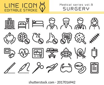 Juego de iconos del vector de cirugía. Icono de línea modificable.