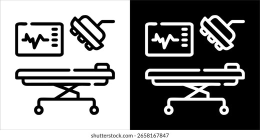 Surgery-room vector icon depicting an operating table and medical equipment, symbolizing surgical procedures in a hospital setting.