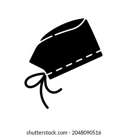 Surgical cap black glyph icon. Protective wear from virus infection. Surgeon suit. Doctor uniform. Quarantine safety. Disposable PPE. Silhouette symbol on white space. Vector isolated illustration