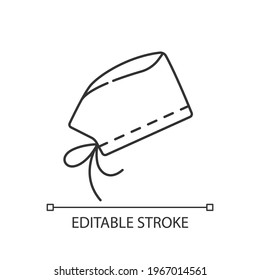 Surgical cap linear icon. Protective wear from virus infection. Surgeon suit for operating. Thin line customizable illustration. Contour symbol. Vector isolated outline drawing. Editable stroke