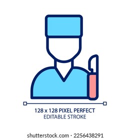 Chirurgisches Pflegepixel perfekt RGB Farbsymbol. Pathologische Behandlung. Chirurgisches Verfahren. Ärztlicher Klinikdienst. Gesundheitsfürsorge. Einzige Vektorgrafik. Einfache, ausgefüllte Linienzeichnung. Bearbeitbarer Hub