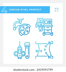 Surgical equipment pixel perfect gradient linear vector icons set. Operating room. Medical occupation. Thin line contour symbol designs bundle. Isolated outline illustrations collection