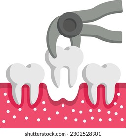 Surgical extraction of an impacted molar vector color icon design, Dentistry symbol, Healthcare sign, Dental instrument stock illustration, Exodontia or Exodontics concept