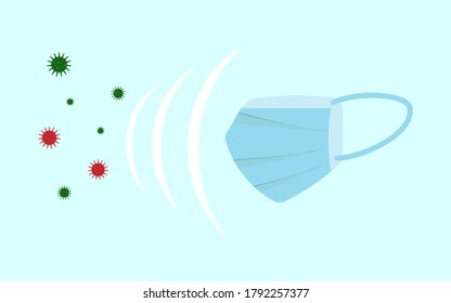 Surgical Face Mask. Blue Medical Protective Masks From Side View Isolated On Blue. Corona Virus Mask With Shield From Covid 19 Virus Concept Vector Illustration Eps 10, Easy To Modify. 