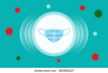 Surgical face mask. Blue medical protective masks front view isolated on blue. Corona virus mask with shield from covid 19 virus concept vector illustration eps 10, easy to modify. 