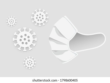 surgical face mask design with corona virus covid-19 cell on gray background vector