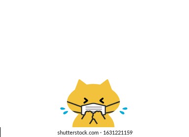 Surgical Face Mask, droplet transmission, Health, Infection control concept - Kawaii Sneezing Cat Cartoon Vector Illustration on white background.
