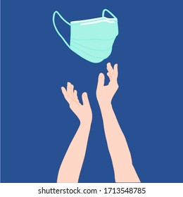 Surgical face mask with  hands raise up. Medical needed. People want mask.  Mask not enough for everyone. Healthcare concept Illustration vector.