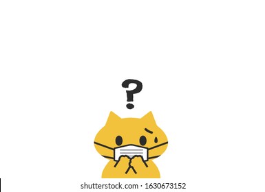 Surgical Face Mask, Health, route of transmission, Infection control concept - Kawaii Sweaty confused Cat Cartoon Vector Illustration on white background.