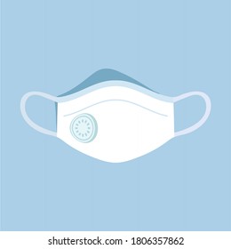 Surgical face mask, vector illustration. Blue medical protective mask, from different angles isolated on blue. Corona virus protection mask.