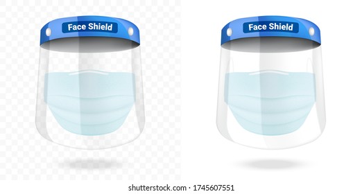 Surgical Face Shield Mask And Virus Protection Isolated On White Background. Safety Breathing,  Health Care And Medical Concept Design.