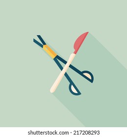 Surgical Instrument flat icon with long shadow