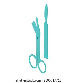 Surgical Instrument Icon Isometric Vector. Metallic Medical Scissors And Scalpel. Medical Instrument, Surgery, Healthcare