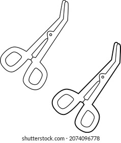 Surgical Instrument,  medical clamp, scissor icon. Medical equipment. Scissors icon, line vector illustration.