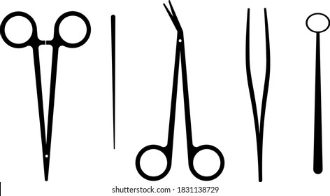 Surgical instrument vector illustration including scissors, mouth mirror, Medical kit, medial equipment vector