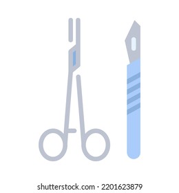 Surgical instruments flat design. Medical surgical instrument and laboratory equipment. For plastic surgery clinic, medical and beauty publications. Vector Illustration.