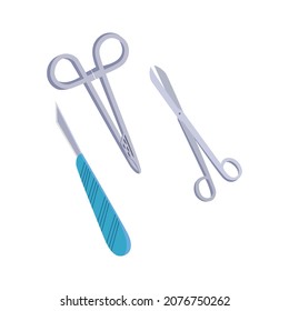 Surgical Instruments flat icons, medical scalpel and pictogram isolated on white. Symbol, logo illustration. Flat style design