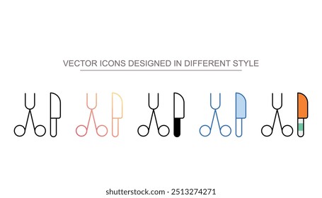 Chirurgische Instrumente, Symboldesign mit weißem Hintergrund, Stockgrafik