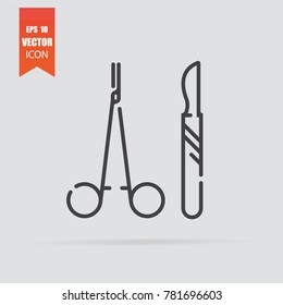 Surgical instruments icon in flat style isolated on grey background. For your design, logo. Vector illustration.