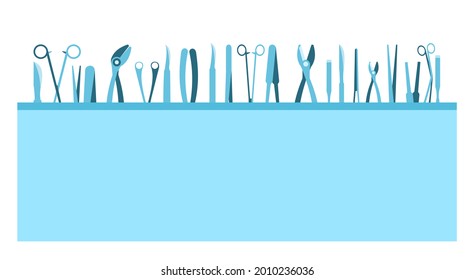 Surgical instruments. Operation medicine. Background illustration. Medicines and services of a cardiologist. Medications. Pharmaceuticals. Ambulance. Pharmacy. Flat design. Vector