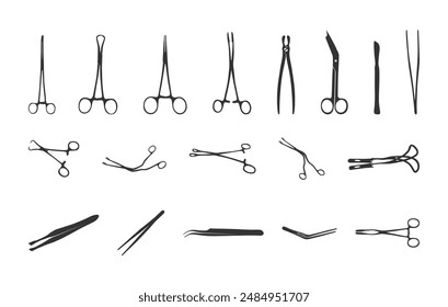 Surgical instruments silhouette, Surgical forceps silhouette, Surgeon instruments silhouettes, Medical forceps silhouette