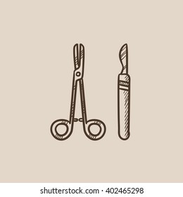 Surgical instruments sketch icon.