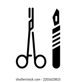 Surgical instruments solid icons. Medical surgical instrument and laboratory equipment. For plastic surgery clinic, medical and beauty publications. Vector Illustration.