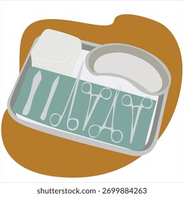 surgical instruments. Tray with surgical instruments, 