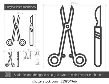 Surgical instruments vector line icon isolated on white background. Surgical instruments line icon for infographic, website or app. Scalable icon designed on a grid system.