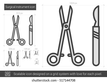 Surgical instruments vector line icon isolated on white background. Surgical instruments line icon for infographic, website or app. Scalable icon designed on a grid system.