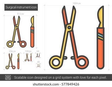 Chirurgische Instrumente, Vektorsymbol einzeln auf weißem Hintergrund. Zeiger-Symbol für chirurgische Instrumente für Infografik, Website oder App. Skalierbares Symbol, das auf einem Gittersystem entworfen wurde.