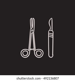 Surgical instruments vector sketch icon isolated on background. Hand drawn Surgical instruments icon. Surgical instruments sketch icon for infographic, website or app.