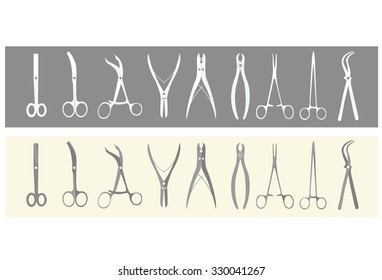 Surgical kit - forceps, scalpel, tweezers, scissors