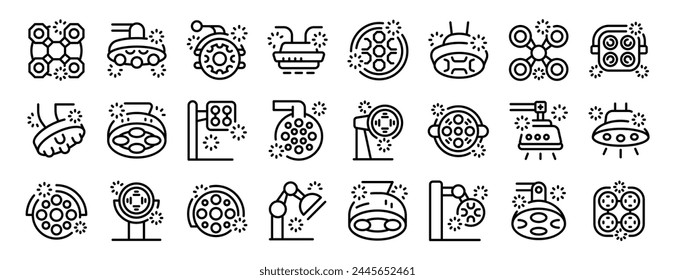 Surgical lamp icons set outline vector. Medical device. Medicine healthcare