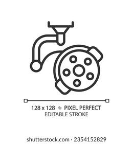 Surgical lamp pixel perfect linear icon. Operating room light. Operation theater. Surgeon tool. Intensive care. Thin line illustration. Contour symbol. Vector outline drawing. Editable stroke