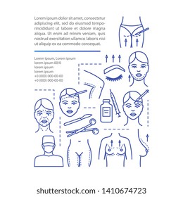 Surgical lift procedure article page vector template. Brochure, magazine, booklet design element with linear icons and text boxes. Print design. Concept illustrations with text space