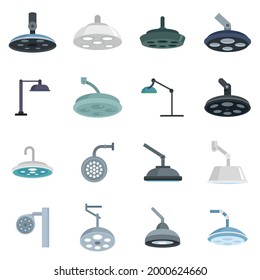 Surgical light icons set. Flat set of surgical light vector icons isolated on white background