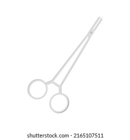 Surgical long scissors in style of flat on white background
