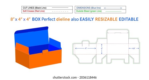 Surgical mask box dieline and 3D box vector file 8 x 4.0 x 4 inch box dieline also resizable and editable
