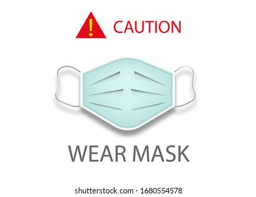 Surgical mask concept icon, coronavirus Covid 19 protection, caution wear mask, vector isolated on white background 