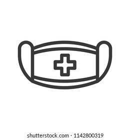 surgical mask and cross sign, simple outline icon