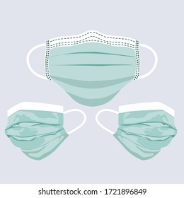 Surgical mask for disease and PM2.5 dust protection for respiration and breath. Vector set of medical face masks for air pollution and surgery operations - vector