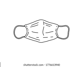 Surgical mask doodle, hand drawn vector doodle illustration of a face mask used by people against COVID-19.