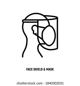 Surgical mask and face shield thin line icon. Protection for doctor. New normal. Vector illustration.