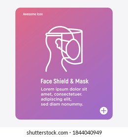 Chirurgische Maske und Gesichtsschild dünne Linie Symbol. Schutz des Arztes. Neu normal. Vektorgrafik.