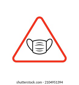 Surgical mask flat icon in red triangle. Vector illustration on white